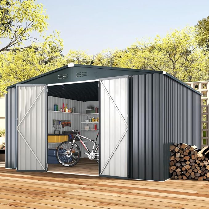 AECOJOY 12' x 10' Outdoor Storage Shed, Dark Grey Large 10x12 Sheds & Outdoor - Image 3