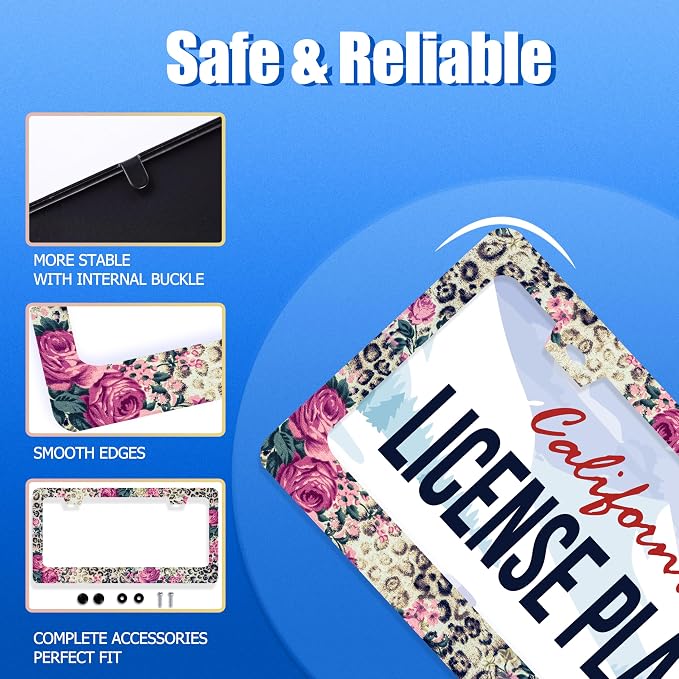 Rose Leopard Print License Plate Frame Vintage Floral License Plate Stainless - Image 2