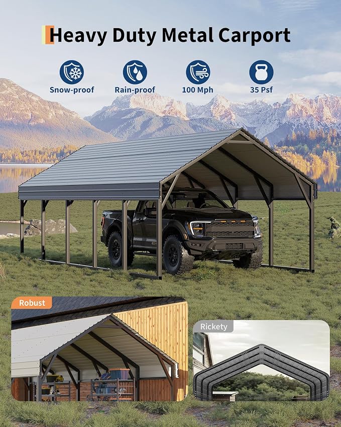 12 x 26 FT Metal Carport, Heavy Duty Carports Reinforced Frame and Steel Roof - Image 5