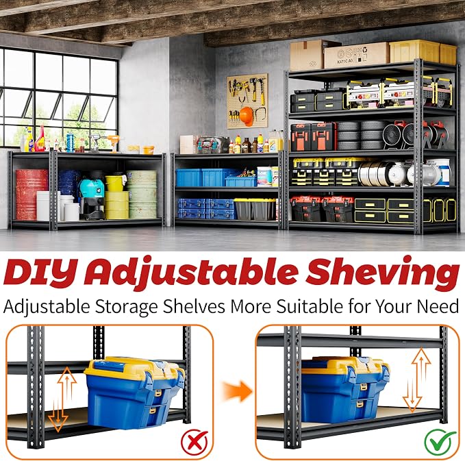 48"W Garage Shelving, 2650LBS Storage Shelves heavy duty, 5 Tier Metal Shelving - Image 6