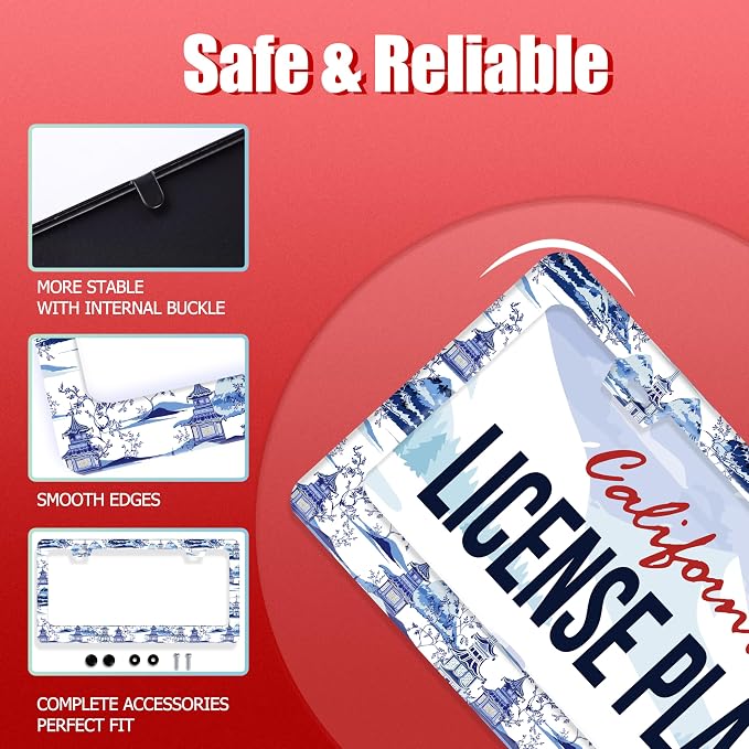 Blue White Porcelain Pattern License Plate Frame Chinoiserie License Plate - Image 4