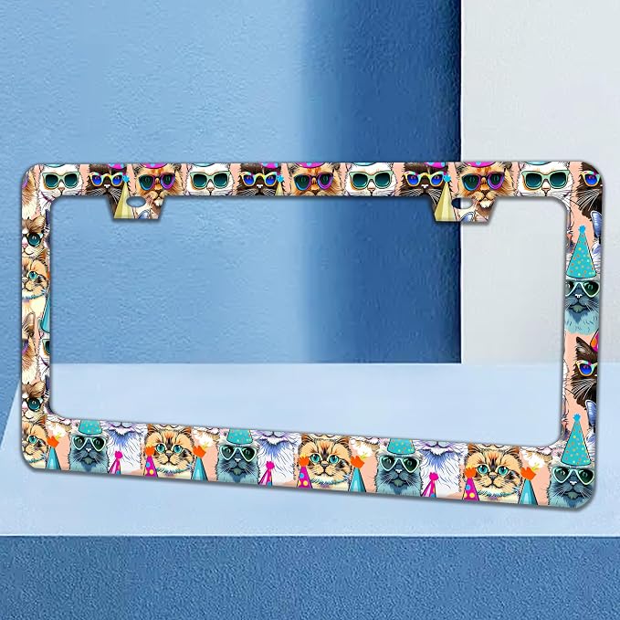 Funny Cat License Plate Frame Pet Cartoon License Plate Holders Stainless Steel - Image 2