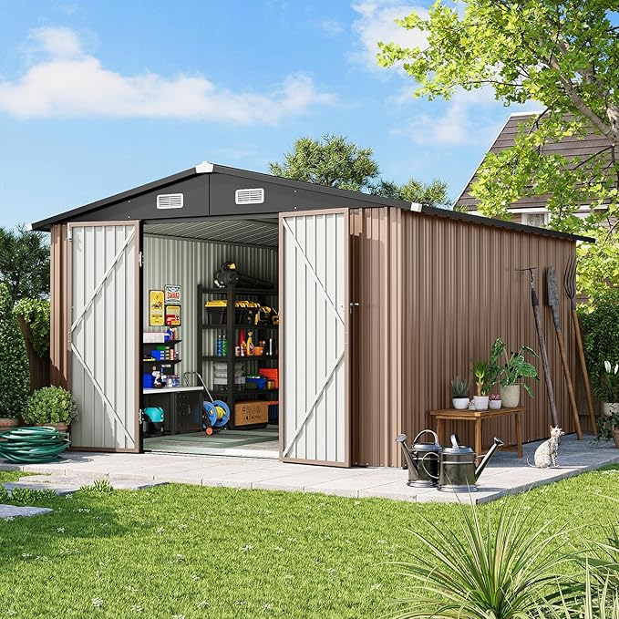 10x12 FT Outdoor Storage Shed Heavy-Duty Galvanized Steel Metal Garden Shed - Image 4