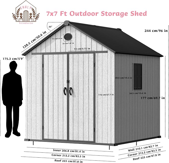 7.3x7.3 FT Resin Outdoor Storage Shed Large, 376 Cuft Garden Tool Sheds & - Image 3