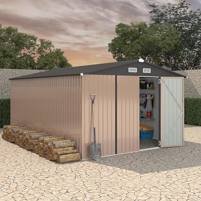 10x14x6.4 FT Outdoor Storage Sheds, Metal Garden Tool Shed - Image 8