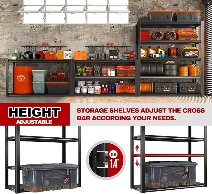 REIBII 48" W Garage Shelving 2500LBS Storage Shelves Adjustable Metal Shelving - Image 6