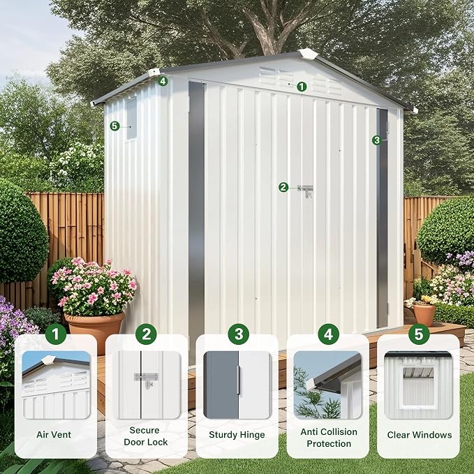 6 x 4 FT Outdoor Storage Metal Shed, Bike Garden Tool Shed - Image 2