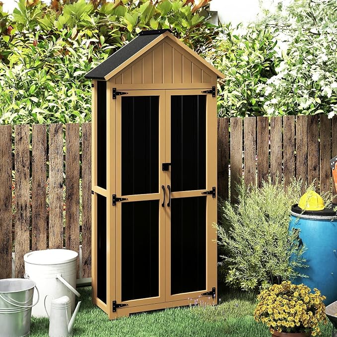 Outdoor Storage Cabinet with Shelf, Wood & Metal Storage Shed with Lockable by MAGAZOOPET