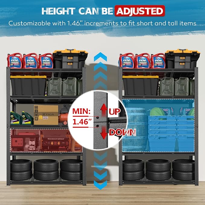 MUPATER 72" H x 47.6" W x 18.1" D Metal Storage Shelves, 5 Tier Shelves and - Image 4