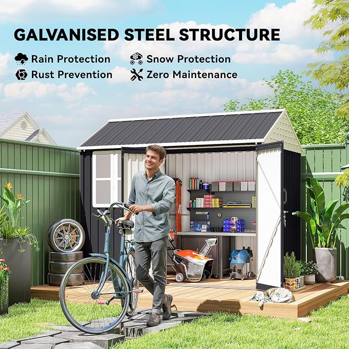 Outsunny 8' x 6' Outdoor Storage Shed, Metal Garden Shed - Image 3