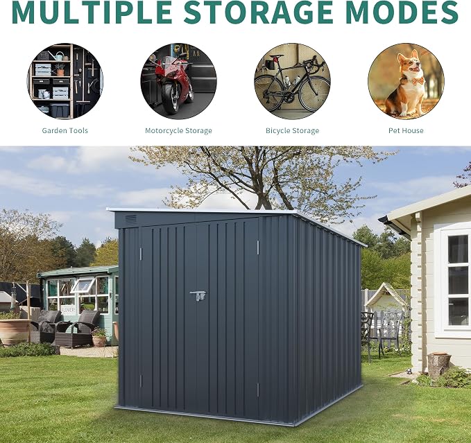 LANTRO JS 6x8FT Metal Outdoor Storage Shed, Garden Tool Shed Without Floor - Image 2