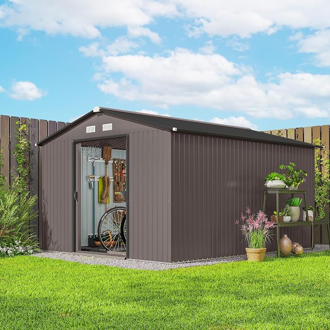 Outsunny 11' x 9' Outdoor Storage Shed, Garden Tool Metal Shed - Image 2