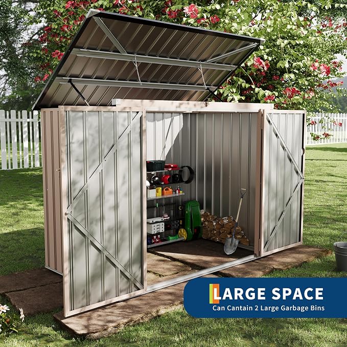 2 Trash Cans Metal Outdoor Storage, 3x6 FT Garbage Bin Storage Shed - Image 6