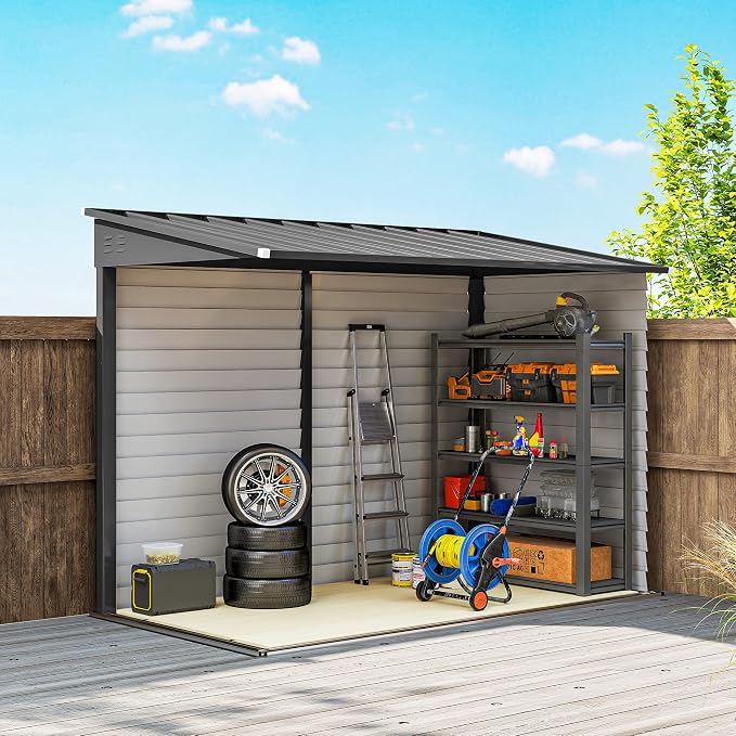 Outsunny 4.6' x 9' Steel Outdoor Storage Shed, Lean to Shed, Metal Tool House - Image 9