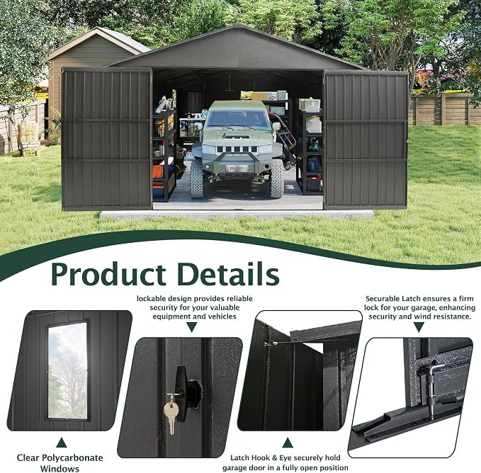 Domi 12’x20’ Outdoor Metal Garage Shed, All Weather Enclosed Carport - Image 6