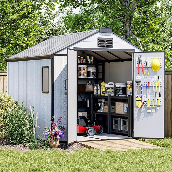 8 x 8 FT Resin Tool Shed, All-Weather Outdoor Storage Shed by DNYKER
