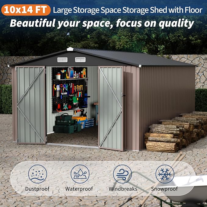 10x14 FT Metal Storage Sheds Outdoor, Metal Yard Sheds Garden Shed Kit - Image 3