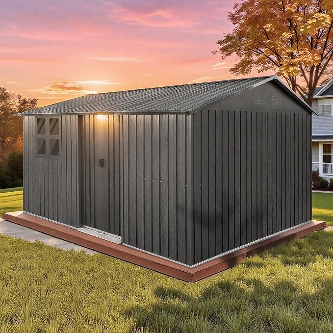 12 x 10 FT Outdoor Storage Shed, Metal Garden Tool Shed - Image 7