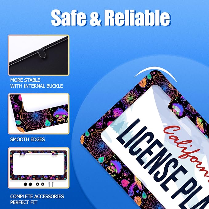 Hippie Mushroom License Plate Frame Mushrooms License Plate Stainless Steel - Image 2