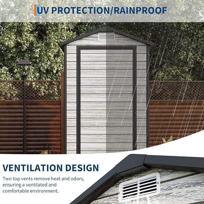 All-Weather Plastic Shed with Window, Outdoor Resin Garden Shed with Lockable - Image 4