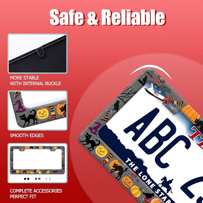 Halloween Pumpkin Cat License Plate Frame Bat Spider License Plate Holder Funny - Image 2