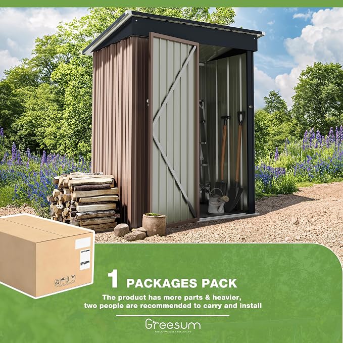 Greesum Outdoor Storage Shed 5 x 3 ft. Utility Tool Shed Metal Storage Garden - Image 7