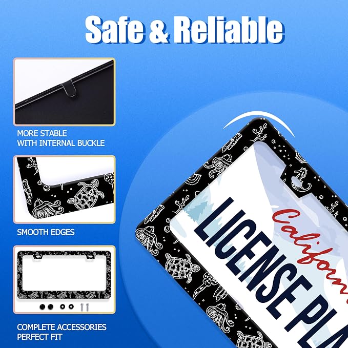 Turtles License Plate Frame Black and White Sea Turtle License Plate Stainless - Image 2