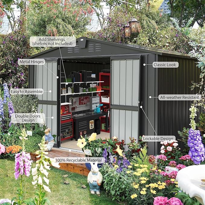 IKERY Galvanized Steel Storage Shed 10' x 8' - Image 2