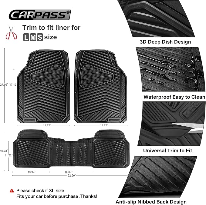 CAR PASS Rubber Car Mats, Car Floor Mats All Weather, Car Mat Full Set 3 Piece - Image 3