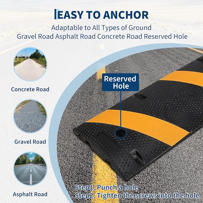 3 PCS 6FT Speed Bumps Wite End for Road, Heavy-Duty 25, 000 Lbs Capacity - Image 4
