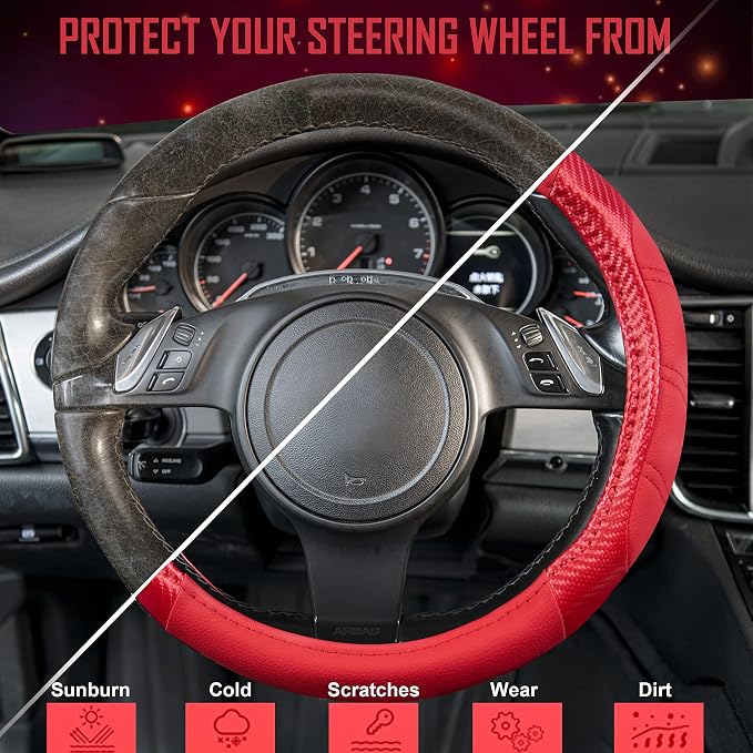 CAR PASS Line Rider Microfiber Leather Sporty Steering Wheel Cover 14.5-15 inch - Image 5