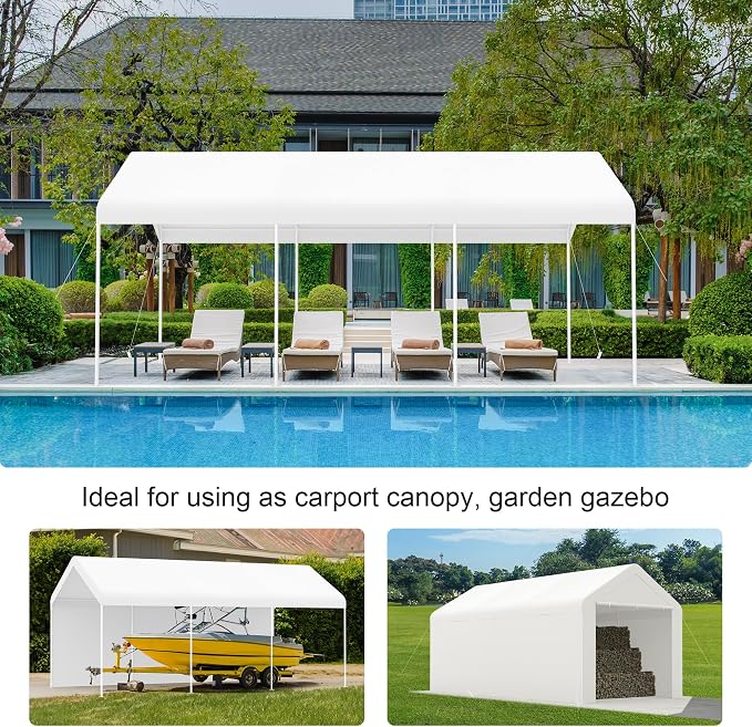 Carport 10x20 Heavy Duty Portable Garage w/Removable Sidewalls & Roll-Up Door - Image 4