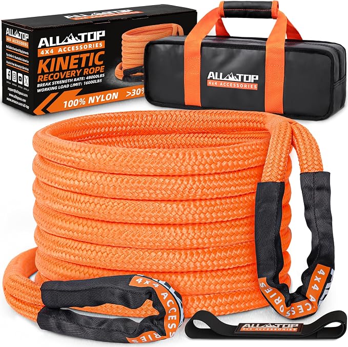 ALL-TOP Kinetic Recovery Rope, 1in x 20ft, Heavy Duty 30+% Elasticity, 16000Lbs by ALL-TOP4X4