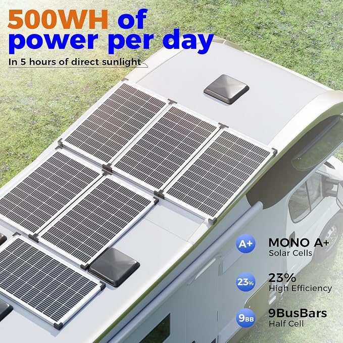 100W 12V Solar Panel, High Efficiency 9BB Cell Monocrystalline Solar Panels - Image 2