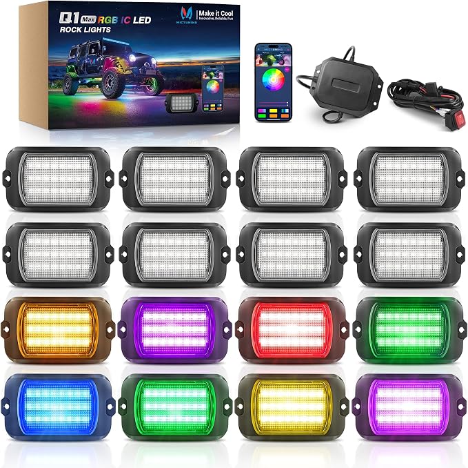 MICTUNING 2025 1000% Bright Q1 MAX RGB+IC Rock Lights, 16 Pods Chasing by MICTUNINGINC