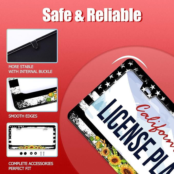 American Flag Sunflower License Plate Frame Patriotic Floral License Plate - Image 4
