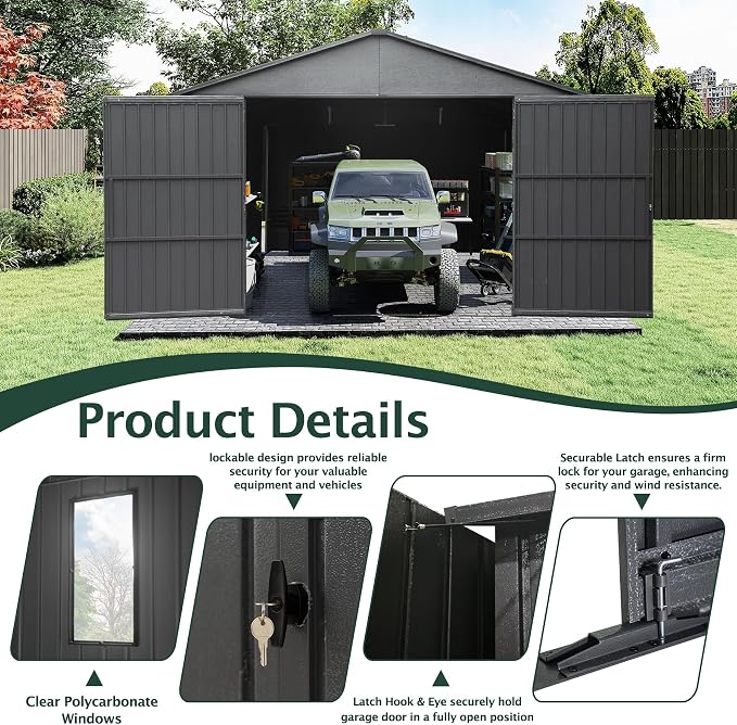 Domi 12'x25' Outdoor Metal Garage Shed, Weatherproof Enclosed Carport - Image 6