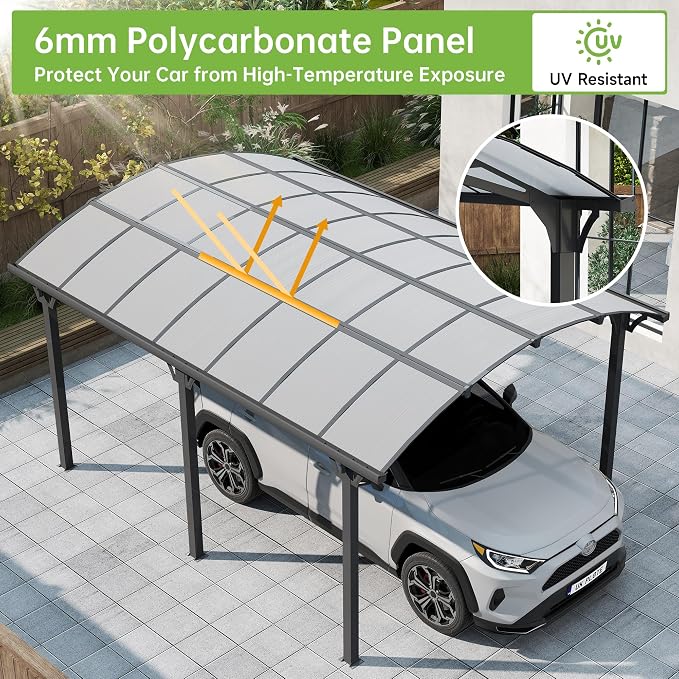 Real Relax 12x16ft Heavy Duty Metal Carport, Arch-Roof Polycarbonate Roof - Image 4