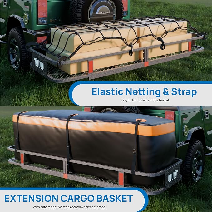 Bonnlo 60''X 20''X6'' Folding Hitch Mount Cargo Carrier Basket - Image 3