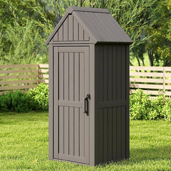 Shed Outdoor Storage Shed with Sloping Roof and Lockable Door, Resin Outdoor - Image 2