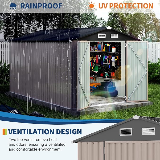 8x12x6.4 FT Outdoor Storage Sheds, Metal Garden Tool Shed - Image 5