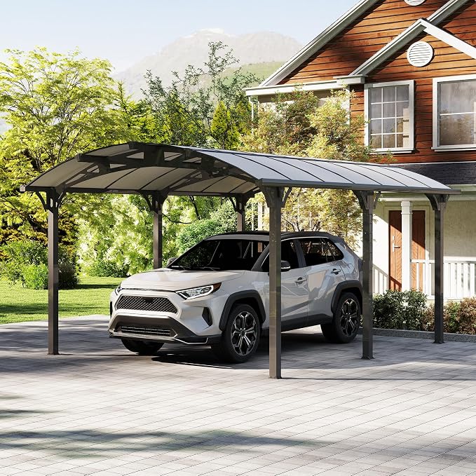 Real Relax 12x16ft Heavy Duty Metal Carport, Arch-Roof Polycarbonate Roof by RealRelax