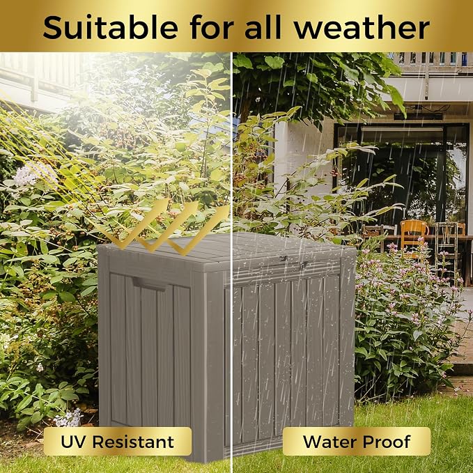 35 Gallon Lockable Resin Deck Box, Waterproof & UV-Resistant Outdoor Storage Box - Image 5