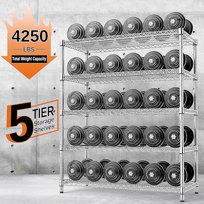 IZEUK 3300 LBS Garage Shelving Wide Storage Shelves 5 Tier Metal Shelves Heavy - Image 4