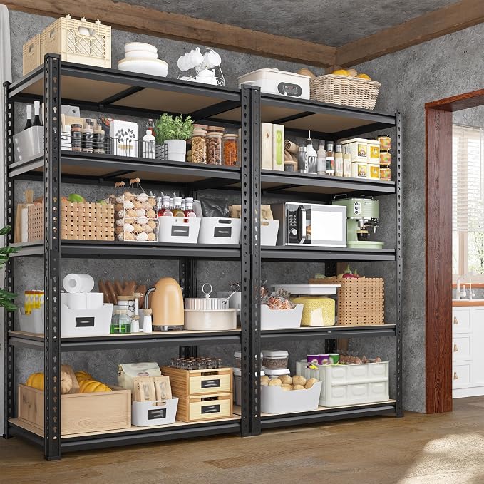 Set of 2 Storage Shelves, 27.7"W Metal Shelving 2010LBS Garage Shelving Heavy - Image 4