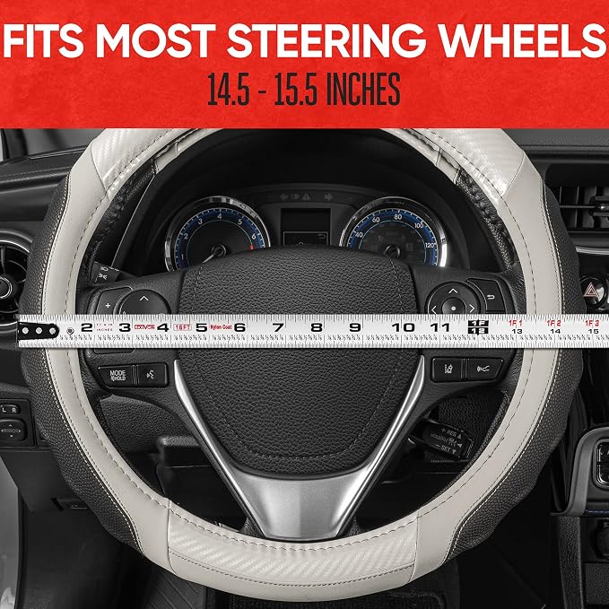 Motor Trend UltraSport White Carbon Fiber Steering Wheel Cover, Standard 15 - Image 7
