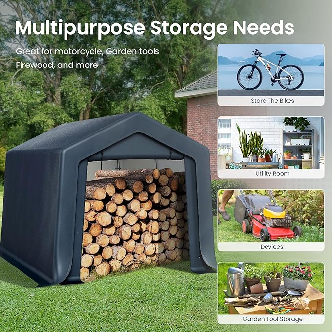 PHI VILLA 8'x12'x7.3' Outdoor Portable Storage Shelter Shed Garage - Image 2
