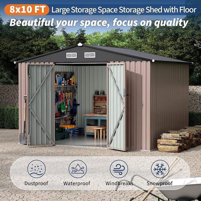 8x10 FT Metal Storage Sheds Outdoor - Image 4