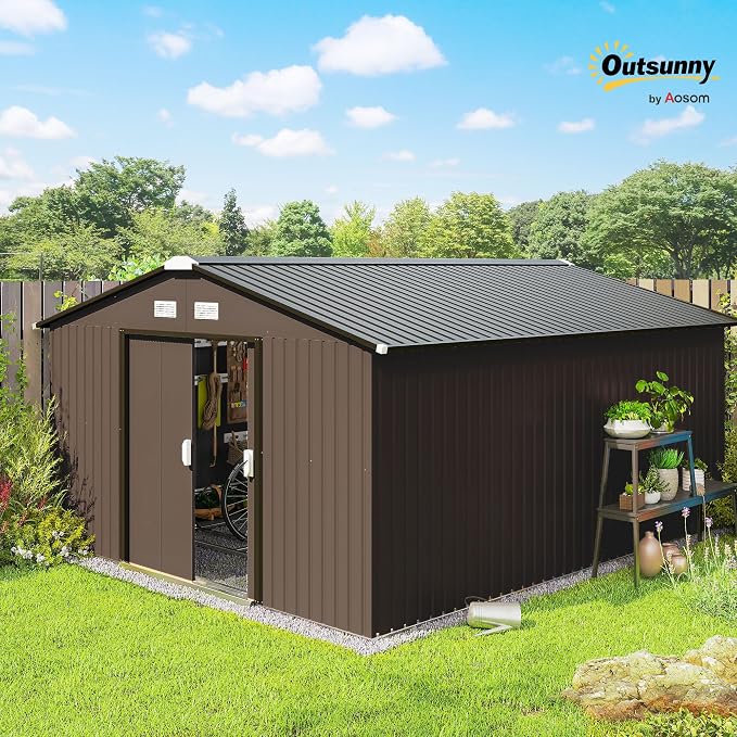 Outsunny 11' x 13' Outdoor Storage Shed, Garden Tool Metal Shed - Image 2