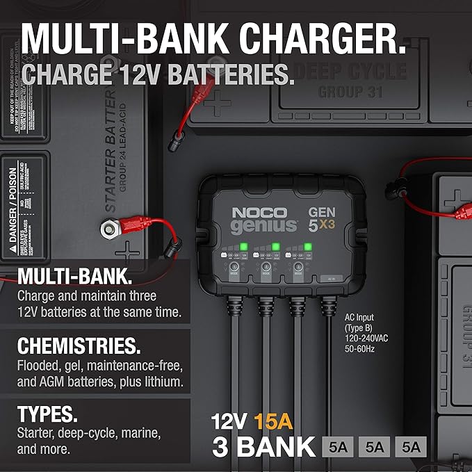 NOCO Genius GEN5X3: 3-Bank, 15A Onboard Battery Charger - Image 2